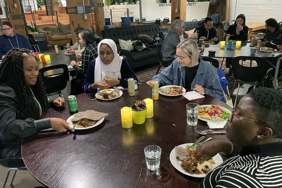 Women having dinner together.